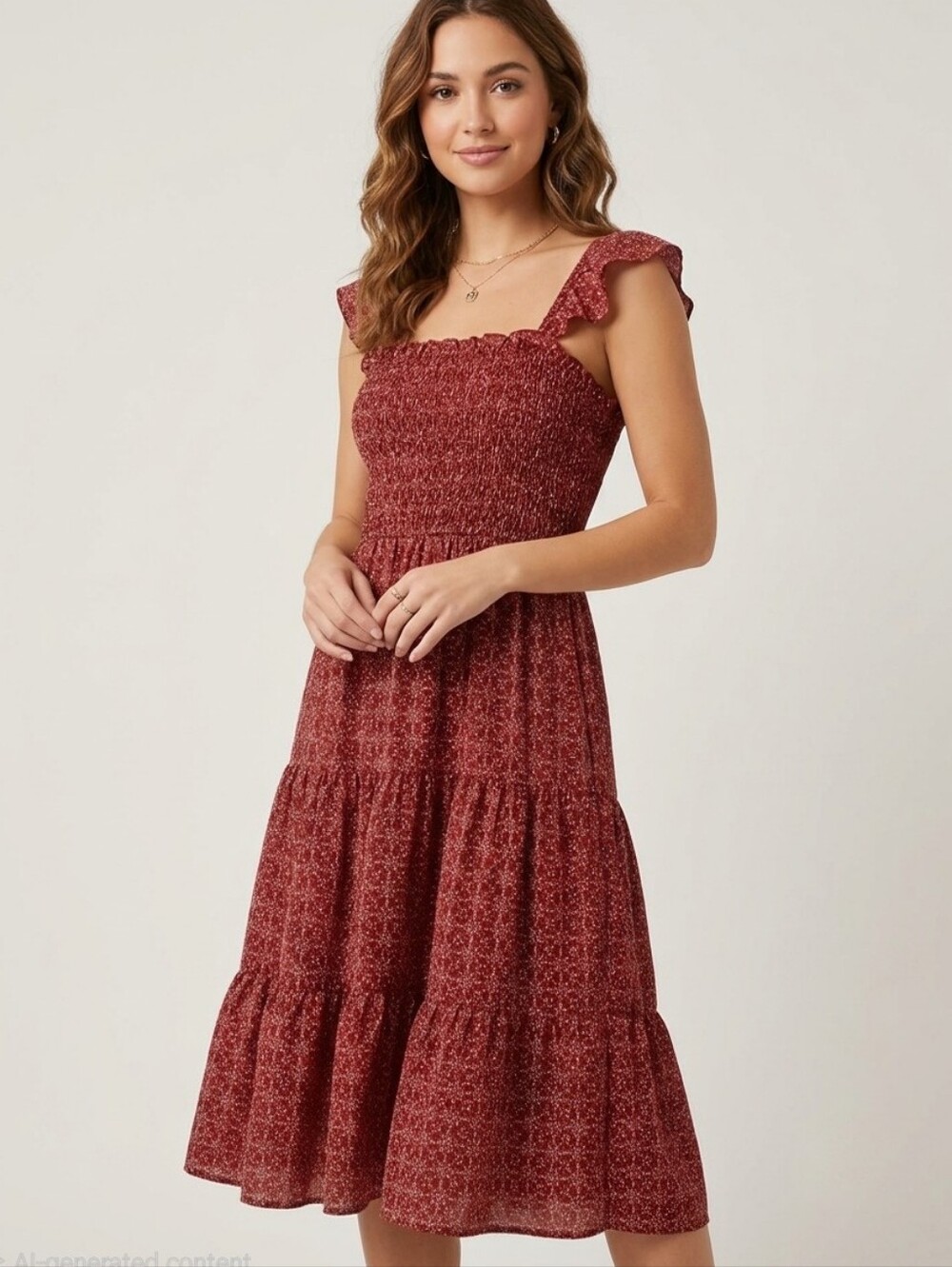 Altar'd State Rust Red Boho Ruffle Tiered Midi Dress Size S